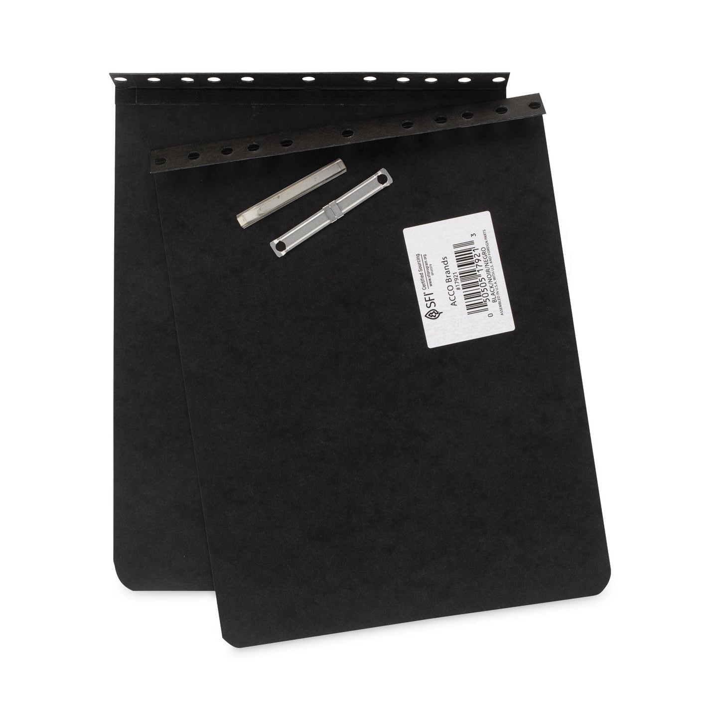 ACCO PRESSTEX Report Cover with Tyvek Reinforced Hinge, Top Bound, Two-Piece Prong Fastener, 2" Capacity, 8.5 x 11, Black/Black
