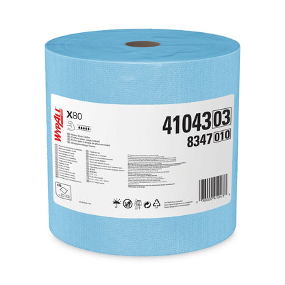 WypAll Power Clean X80 Heavy Duty Cloths, Jumbo Roll, 12.4 x 12.2, Blue, 475/Roll