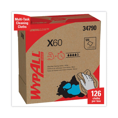 WypAll General Clean X60 Cloths, POP-UP Box, 9.1 x 16.8, White, 126/Box