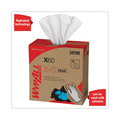 WypAll General Clean X60 Cloths, POP-UP Box, 9.1 x 16.8, White, 126/Box