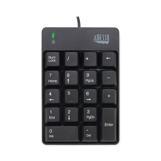 Adesso Spill-Resistant 18-Key Numeric Keypad, Black
