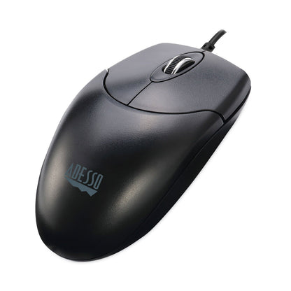 Adesso Three-Button Desktop Optical Scroll USB Mouse, USB 2.0, Left/Right Hand Use, Black
