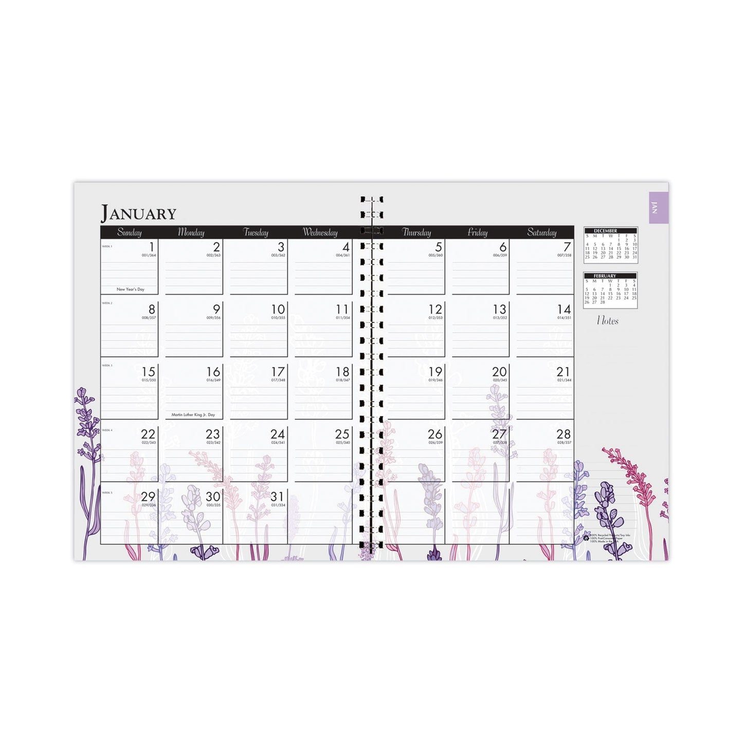 House of Doolittle Recycled WildFlower Weekly/Monthly Planner, Wild Flower Artwork, 11 x 8.5, Gray/White/Purple Cover, 12-Month (Jan-Dec): 2023