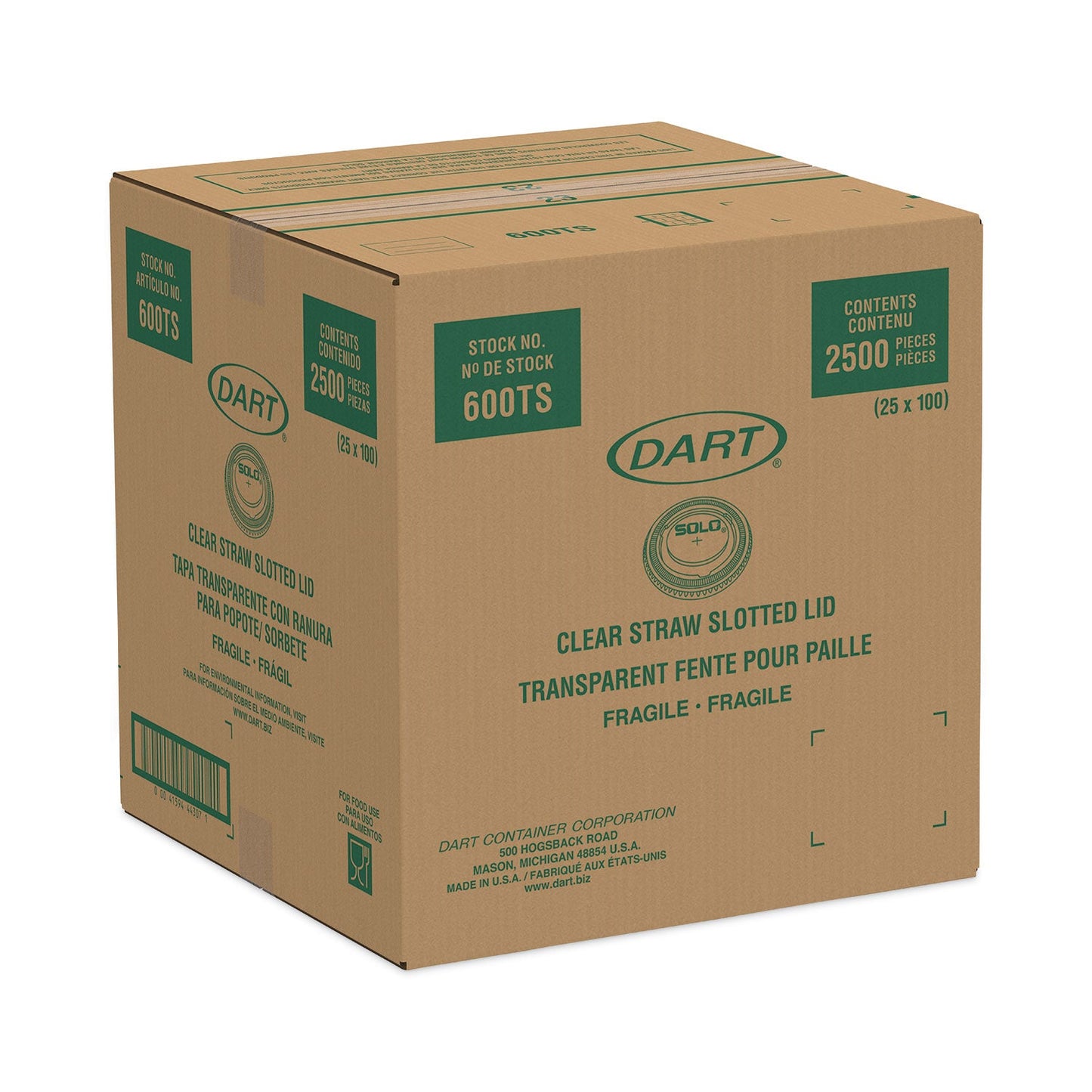 Dart Straw-Slot Cold Cup Lids, Fits 10 oz Cups, Clear, 100 Pack, 25 Packs/Carton