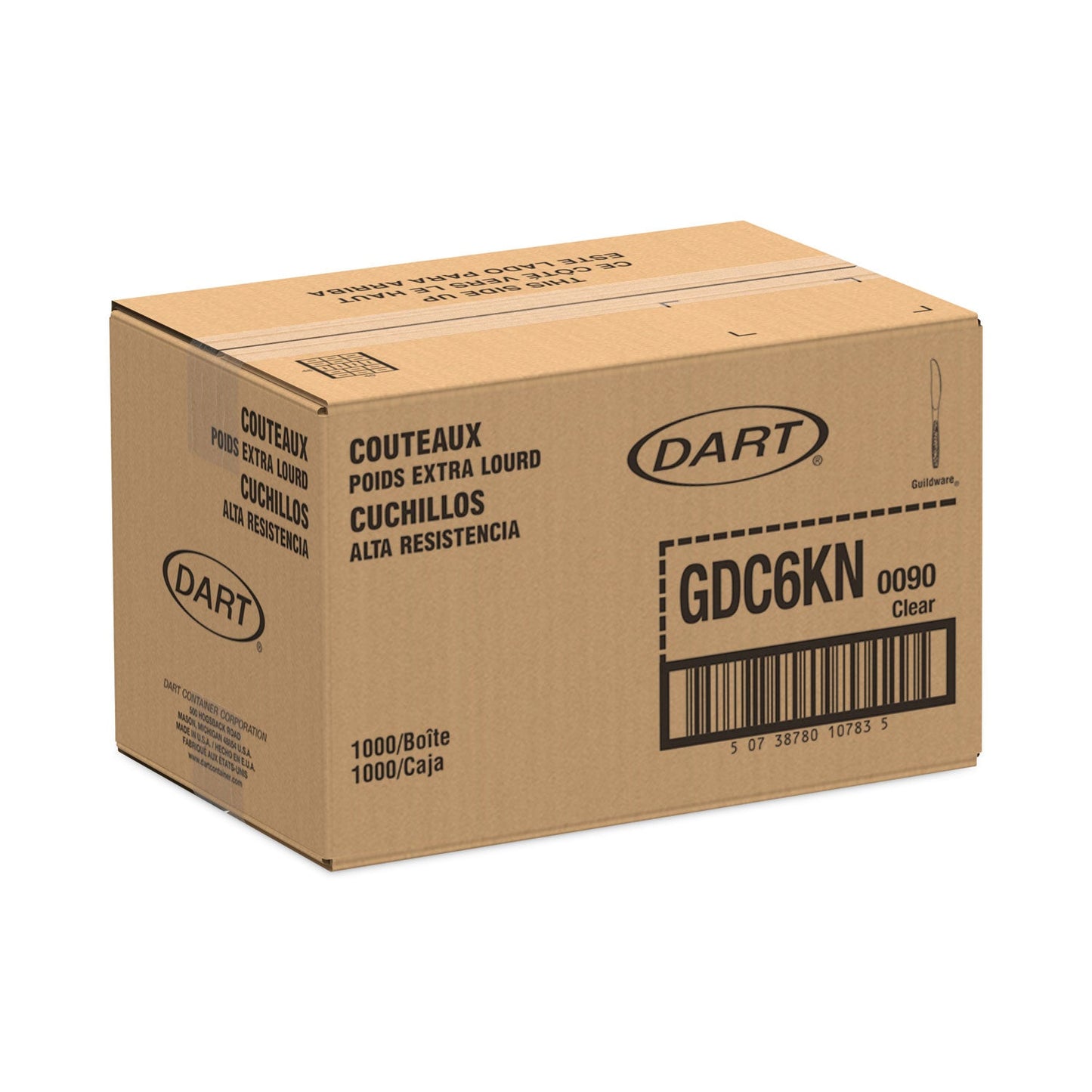 Dart Guildware Heavyweight Plastic Cutlery, Knives, Clear, 1000/Carton