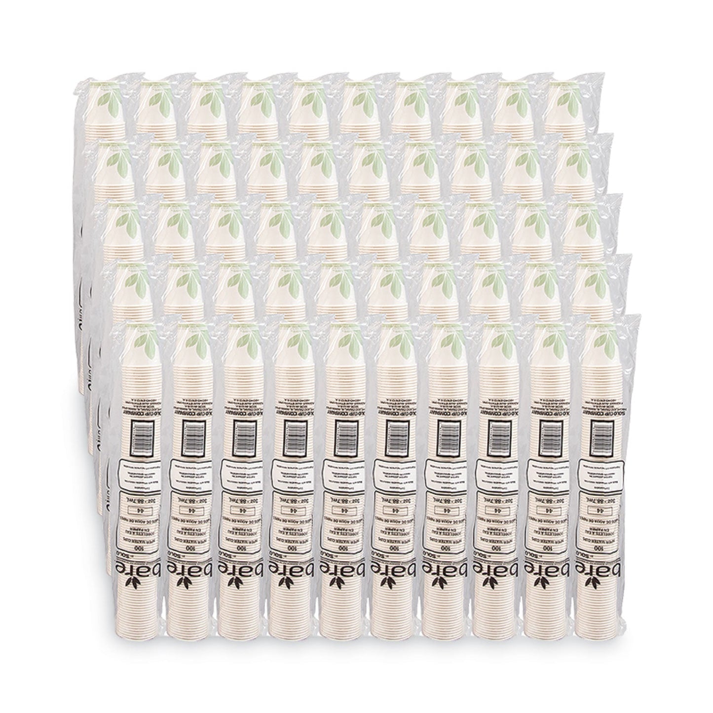 SOLO Bare Eco-Forward Paper Treated Water Cups, Cold, 3 oz, White/Green, 100/Sleeve, 50 Sleeves/Carton