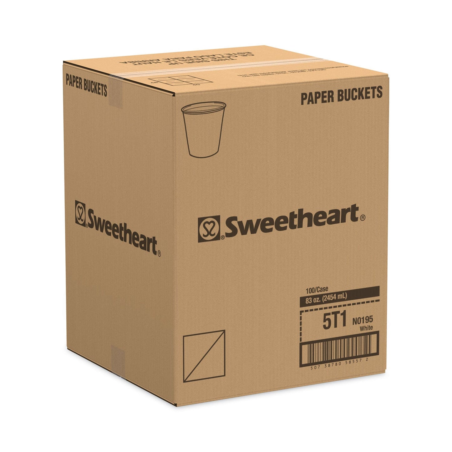 Dart Double Wrapped Paper Bucket, Unwaxed, 83oz, White, 100/Carton