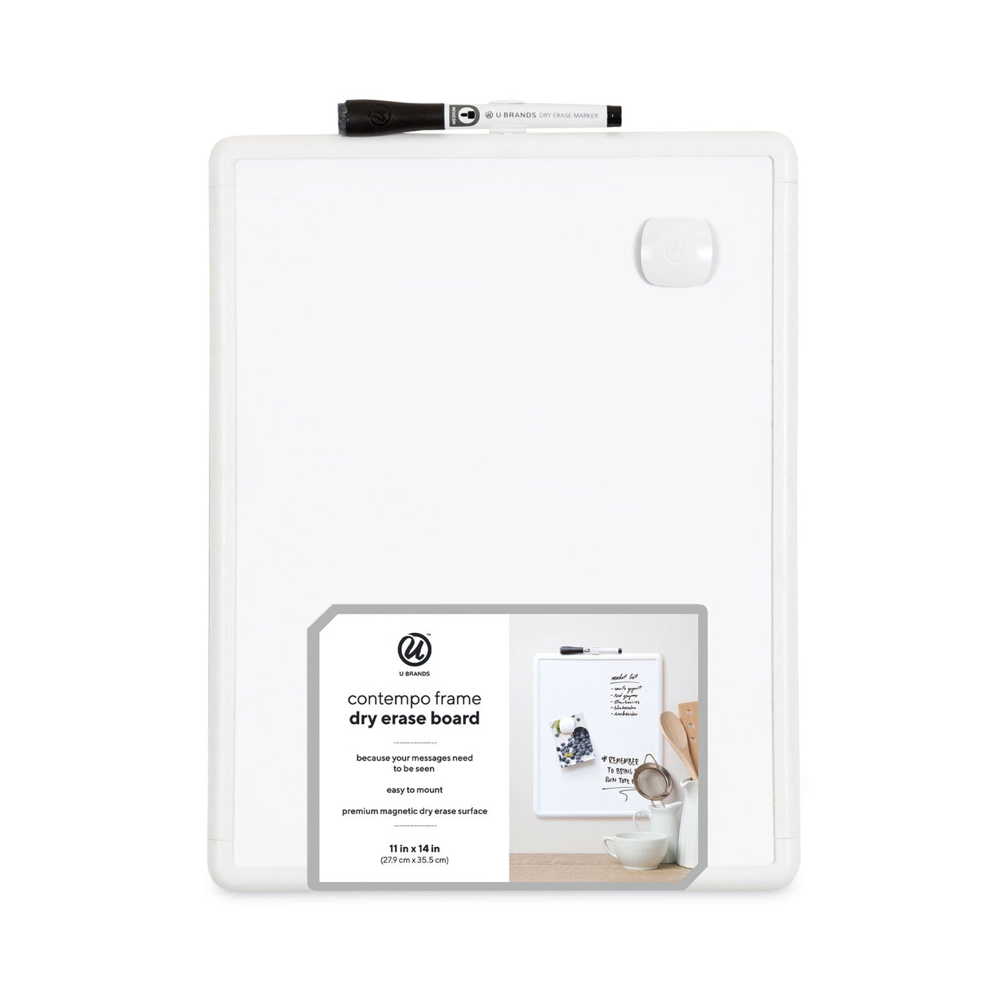 U Brands Magnetic Dry Erase Board with Plastic Frame, 14.66 x 11, White Surface and Frame
