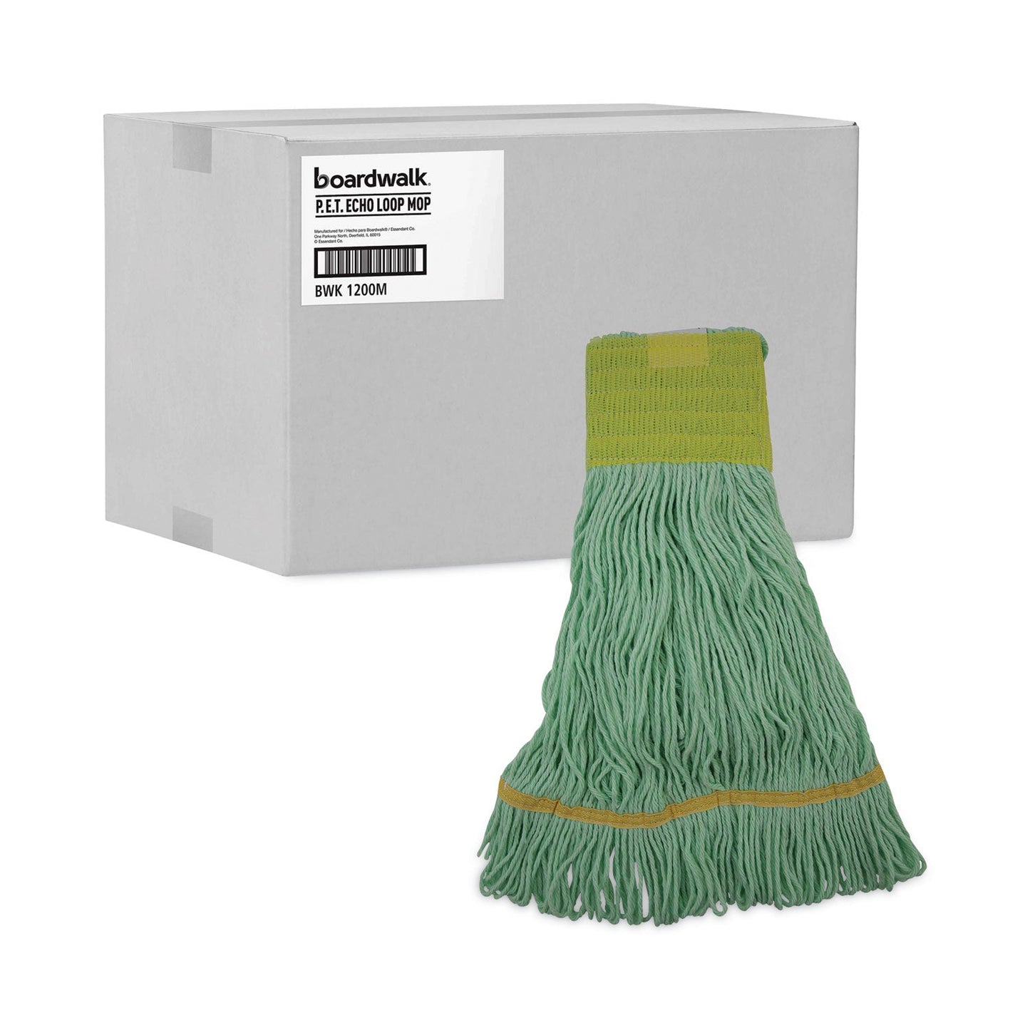 Boardwalk EcoMop Looped-End Mop Head, Recycled Fibers, Medium Size, Green, 12/Carton