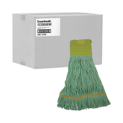 Boardwalk EcoMop Looped-End Mop Head, Recycled Fibers, Medium Size, Green, 12/Carton