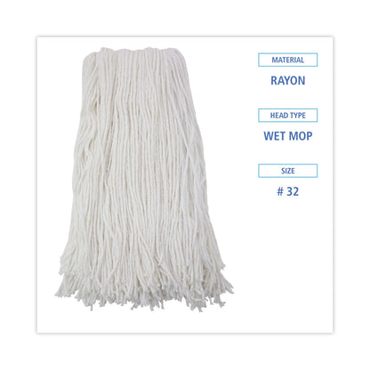 Boardwalk Cut-End Wet Mop Head, Rayon, No. 32, White, 12/Carton