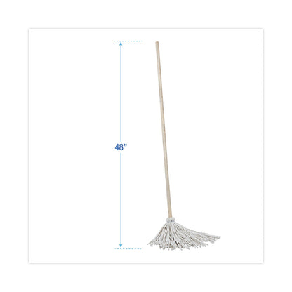 Boardwalk Handle/Deck Mops, 12 oz White Cotton Head, 48" Oak Wood Handle, 6/Pack