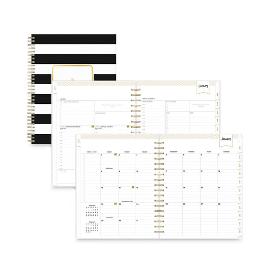 Blue Sky Day Designer Daily/Monthly Frosted Planner, Rugby Stripe Artwork, 10x8, Black/White Cover, 12-Month (July to June): 2022-2023