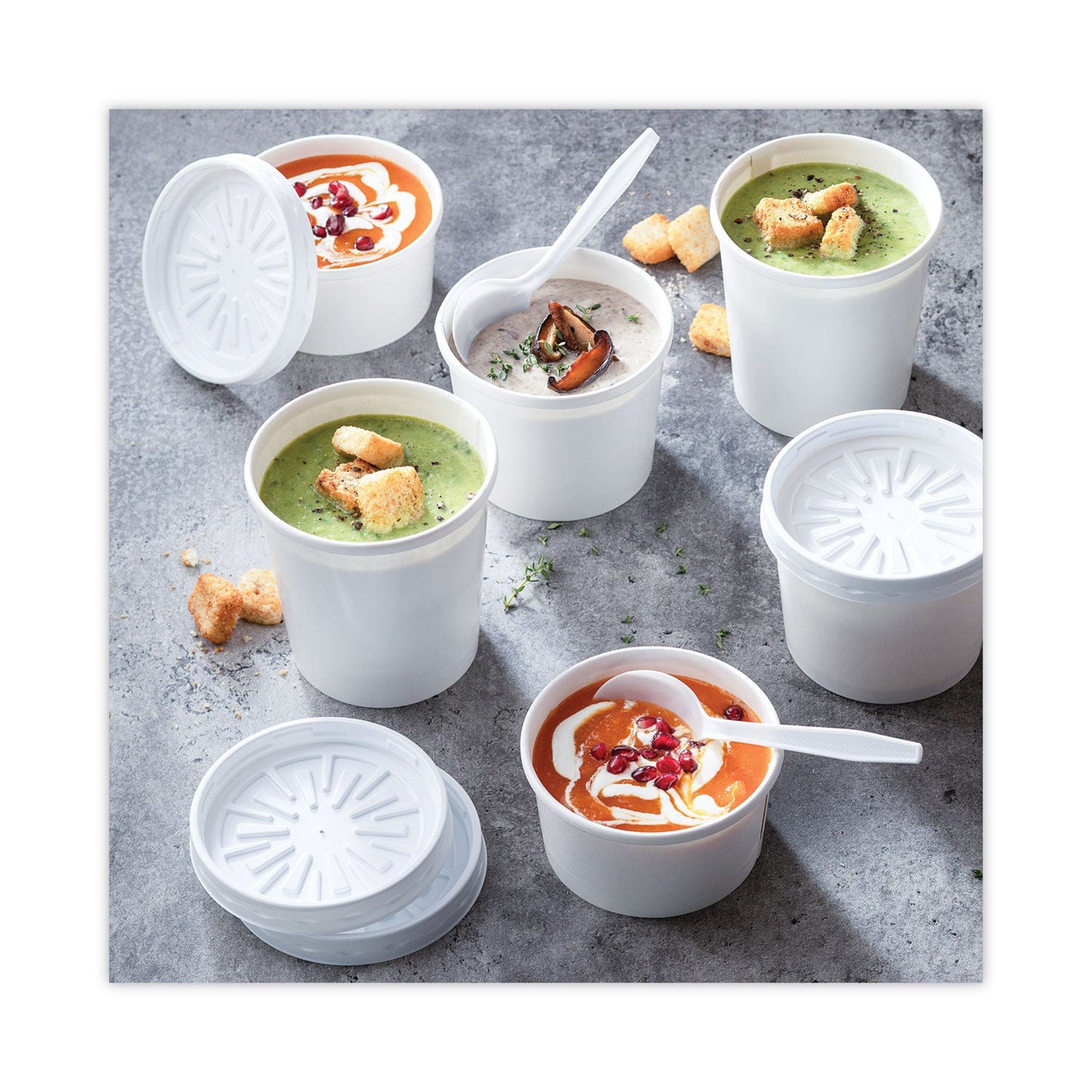 Pactiv Evergreen Paper Round Food Container and Lid Combo, 12 oz, 3.75" Diameter x 3h", White, 250/Carton