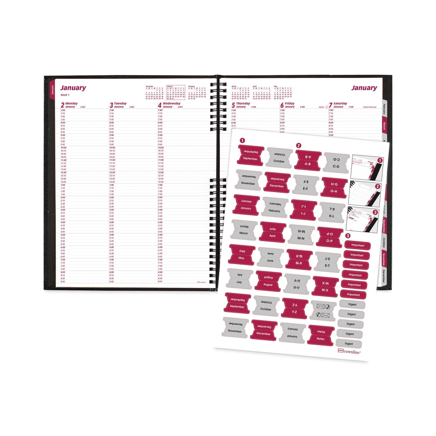 Brownline CoilPro Weekly Appointment Book in Columnar Format, 11 x 8.5, Black Cover, 12-Month (Jan to Dec): 2023