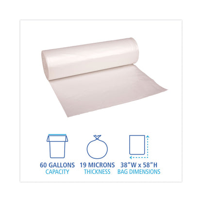 Boardwalk High-Density Can Liners, 60 gal, 19 microns, 38" x 58", Natural, 150/Carton