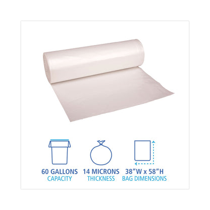 Boardwalk High-Density Can Liners, 60 gal, 14 microns, 38" x 58", Natural, 200/Carton