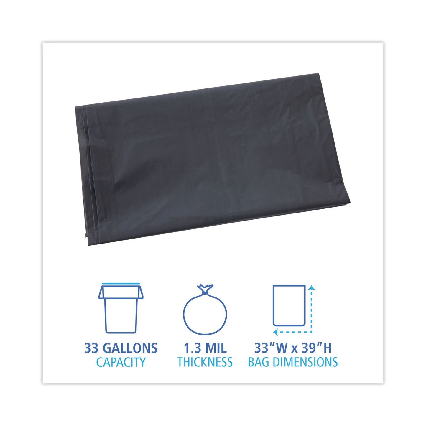 Boardwalk Linear Low Density Industrial Can Liners, 33 gal, 1.3 mil, 33 x 39, Gray, 100/Carton