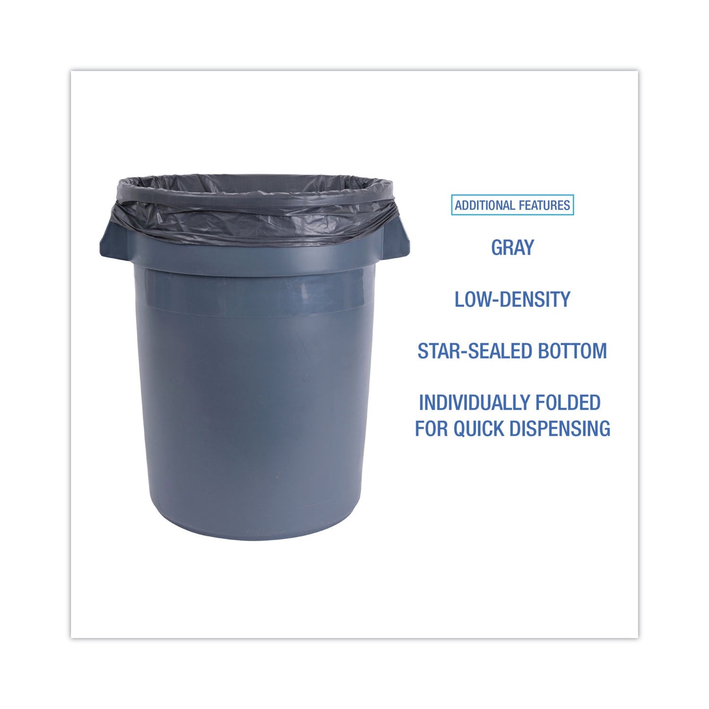 Boardwalk Linear Low Density Industrial Can Liners, 33 gal, 1.3 mil, 33 x 39, Gray, 100/Carton