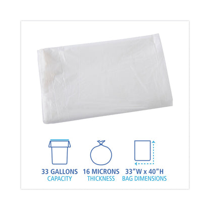 Boardwalk High Density Industrial Can Liners Flat Pack, 33 gal, 16 microns, 33 x 40, Natural, 200/Carton