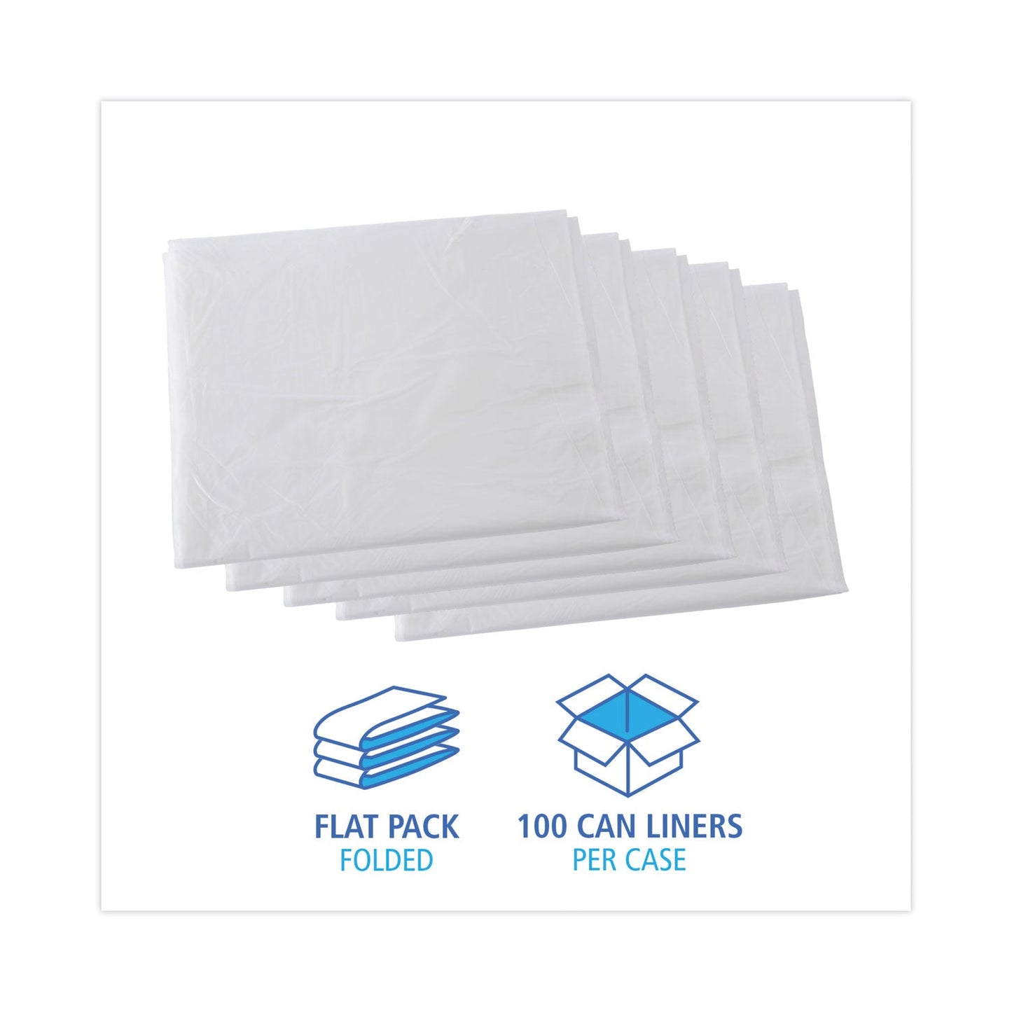 Boardwalk High Density Industrial Can Liners Flat Pack, 60 gal, 16 microns, 38 x 60, Natural, 100/Carton