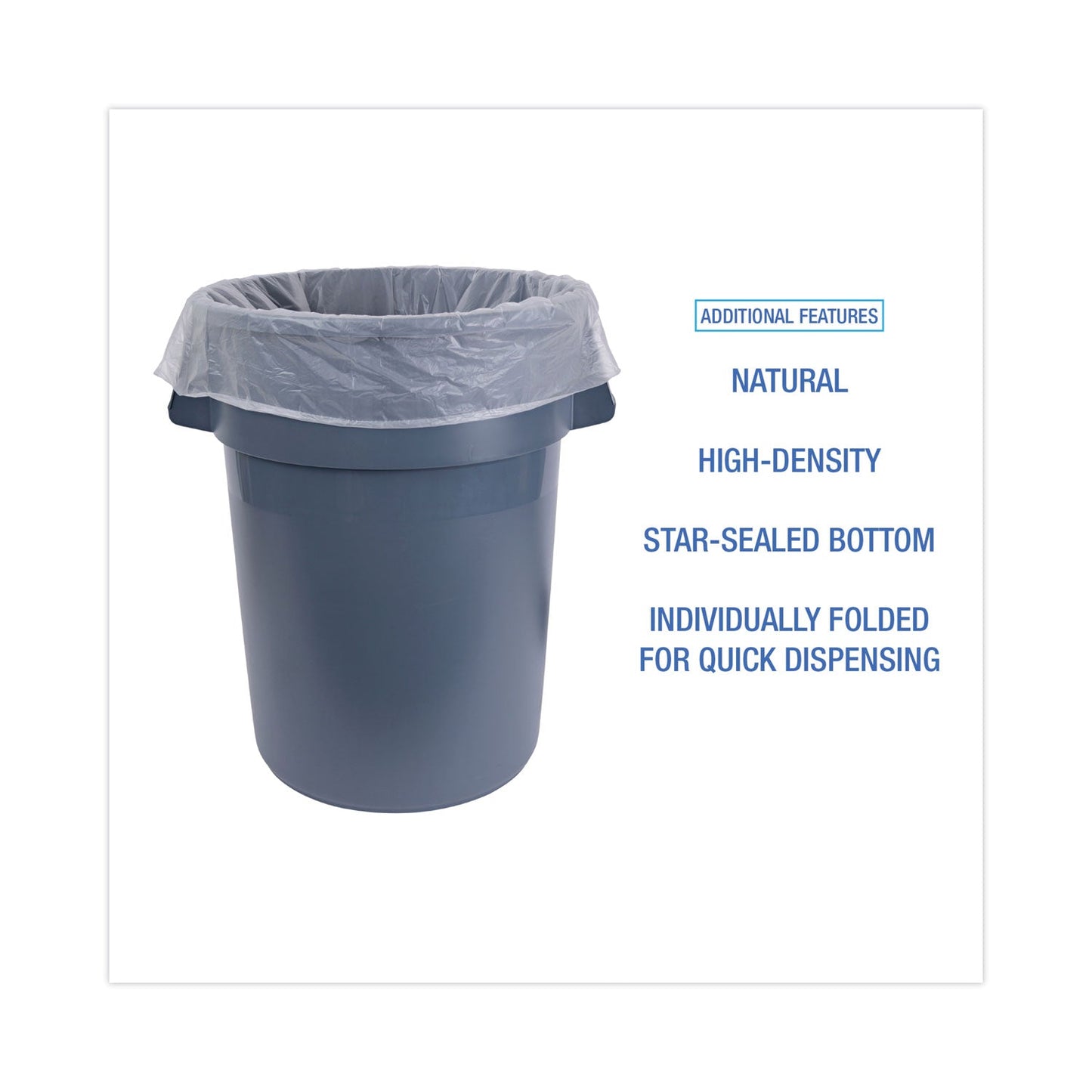 Boardwalk High Density Industrial Can Liners Flat Pack, 60 gal, 16 microns, 38 x 60, Natural, 100/Carton