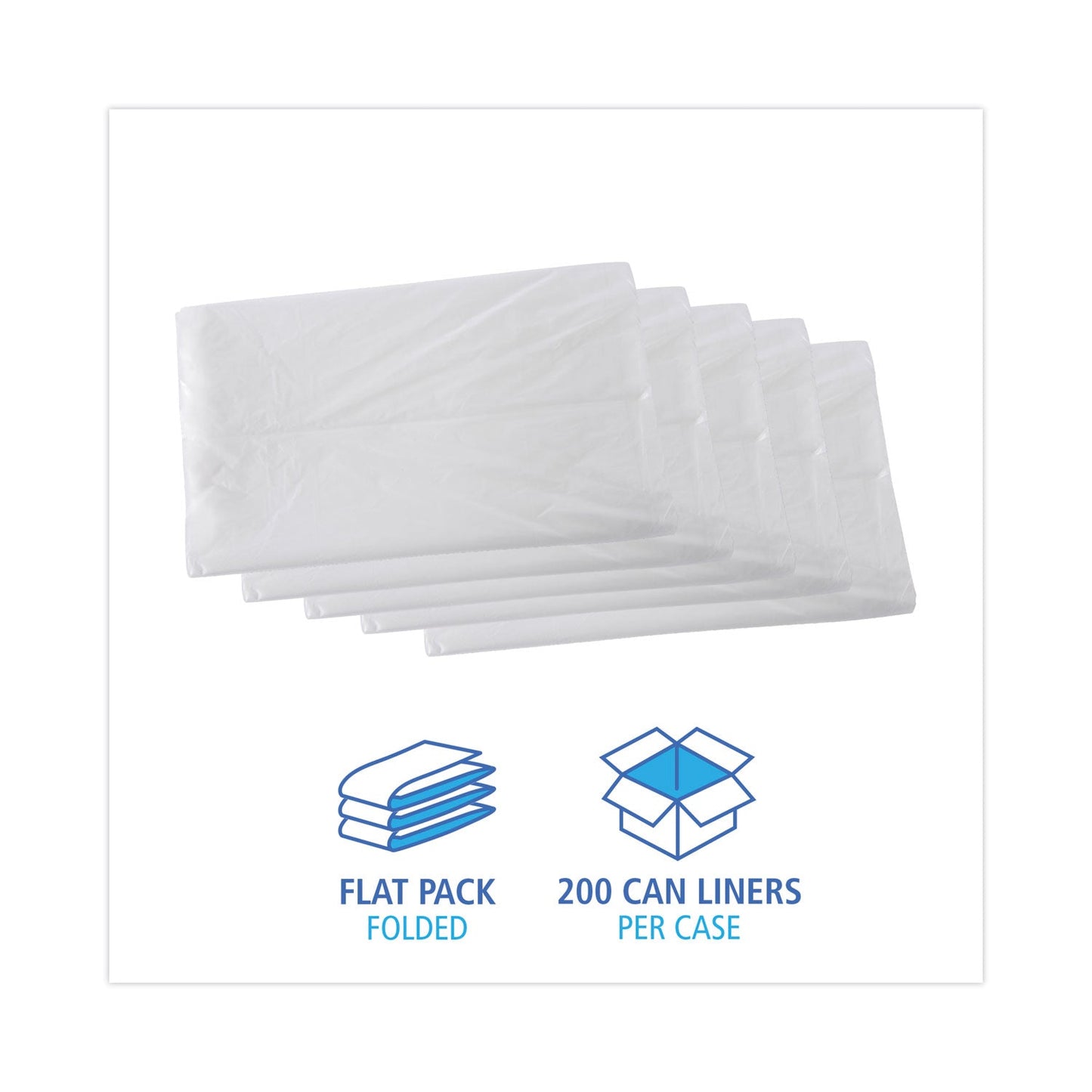 Boardwalk High Density Industrial Can Liners Flat Pack, 45 gal, 16 microns, 40 x 48, Natural, 200/Carton