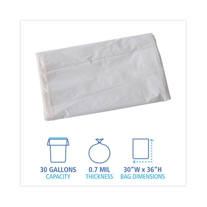 Boardwalk Linear Low Density Industrial Can Liners, 30 gal, 0.7 mil, 30 x 36, White, 200/Carton