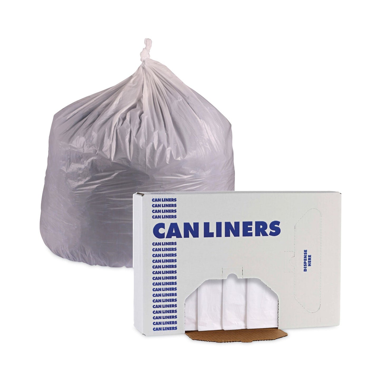 Boardwalk Linear Low Density Industrial Can Liners, 10 gal, 0.5 mil, 24 x 23, White, 500/Carton