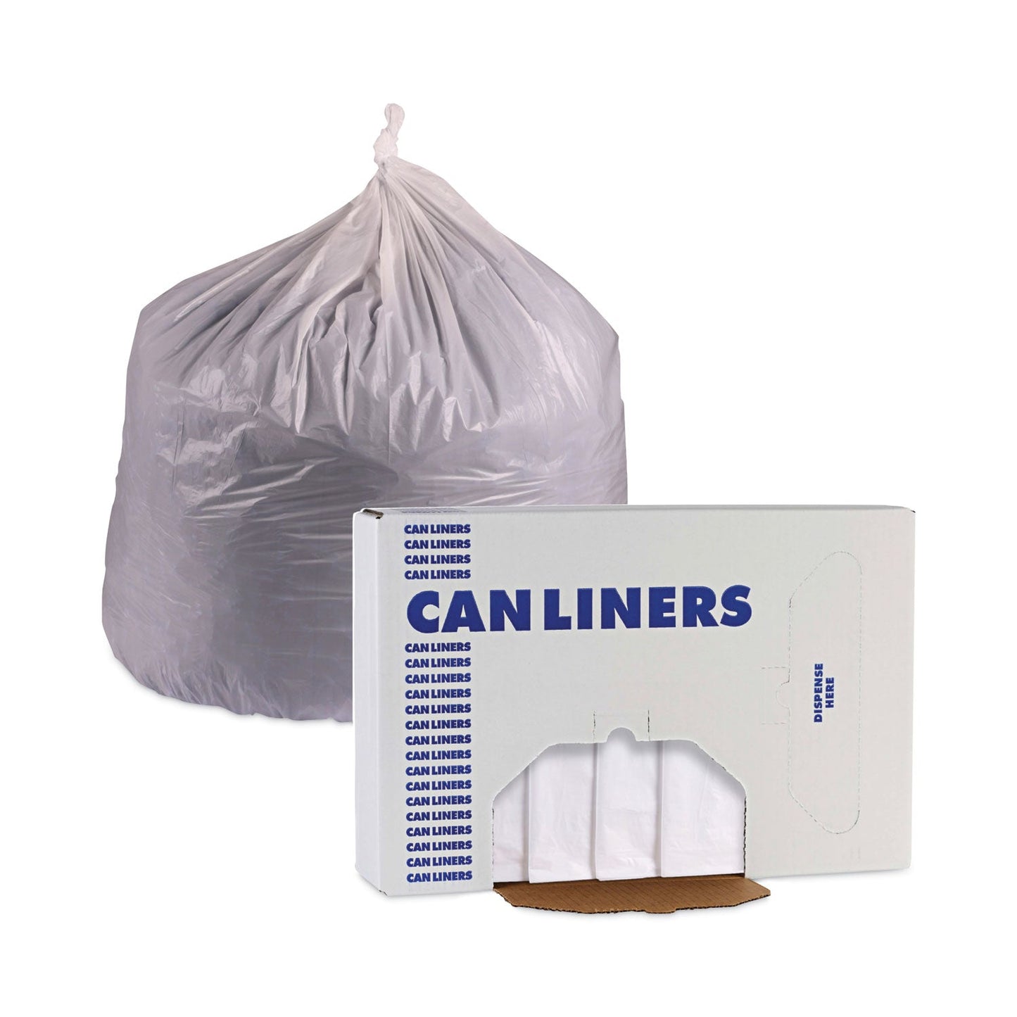 Boardwalk Linear Low Density Industrial Can Liners, 30 gal, 0.9 mil, 30 x 36, White, 100/Carton