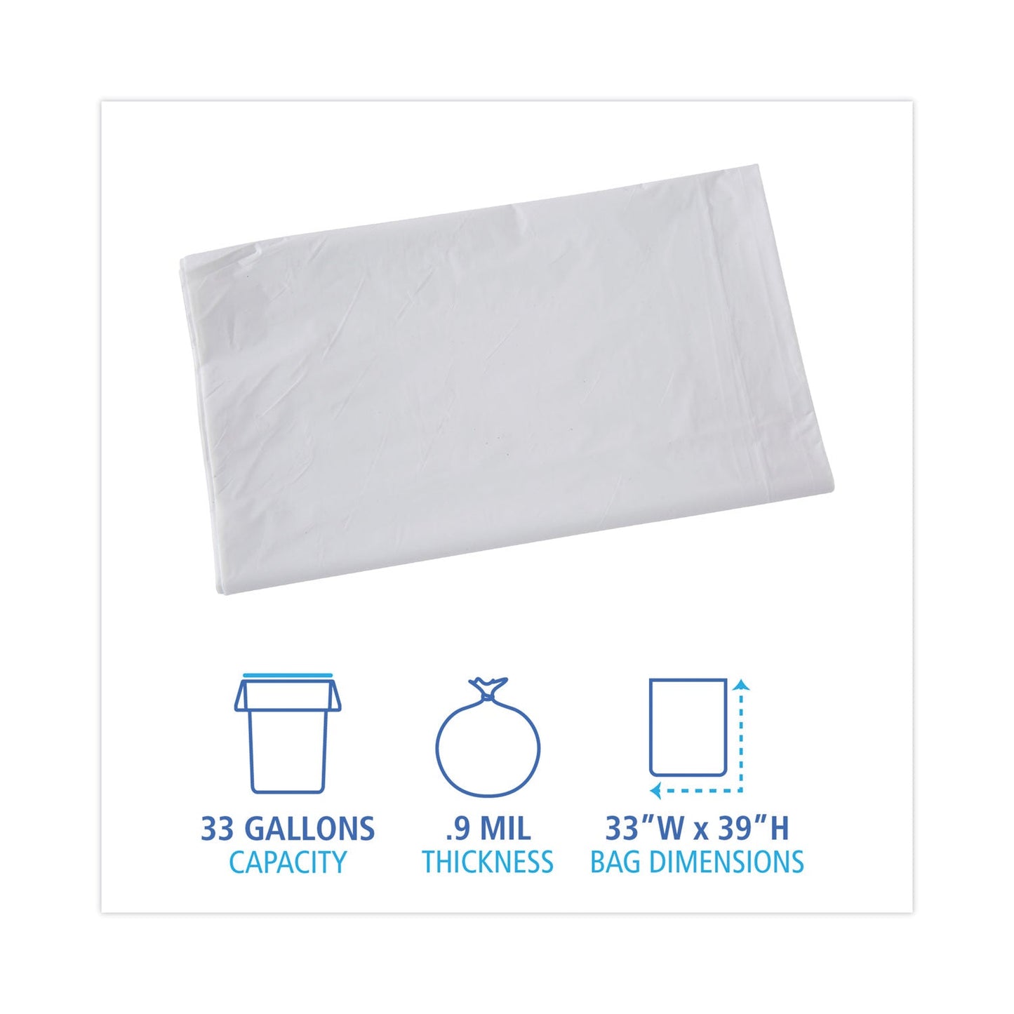 Boardwalk Linear Low Density Industrial Can Liners, 33 gal, 0.9 mil, 33 x 39, White, 100/Carton