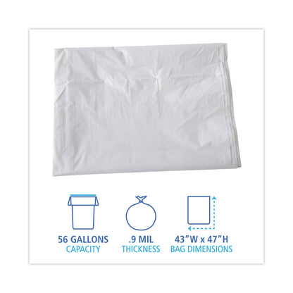 Boardwalk Linear Low Density Industrial Can Liners, 56 gal, 0.9 mil, 43 x 47, White, 100/Carton