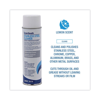 Boardwalk Stainless Steel Cleaner and Polish, Lemon, 18 oz Aerosol Spray
