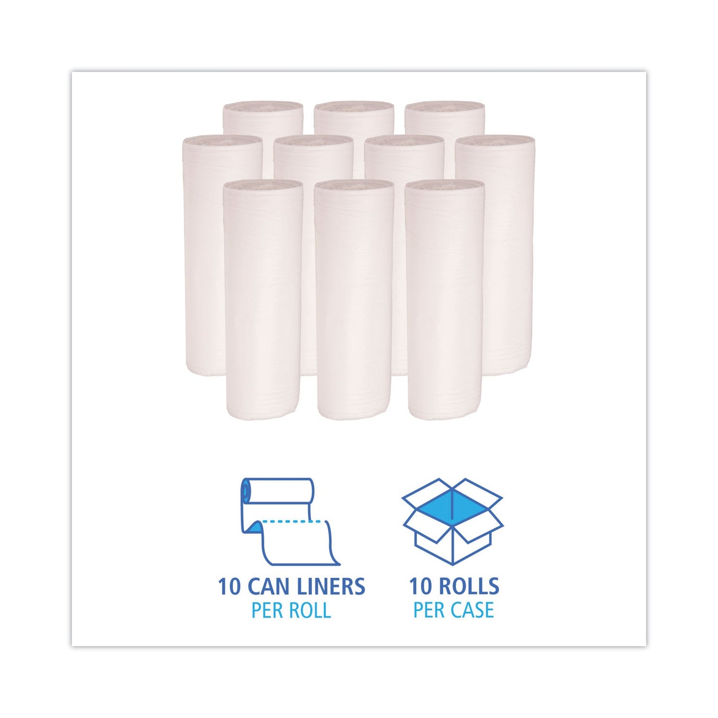 Boardwalk Low Density Repro Can Liners, 55 gal, 0.63 mil, 38" x 58", White, 10 Bags/Roll, 10 Rolls/Carton