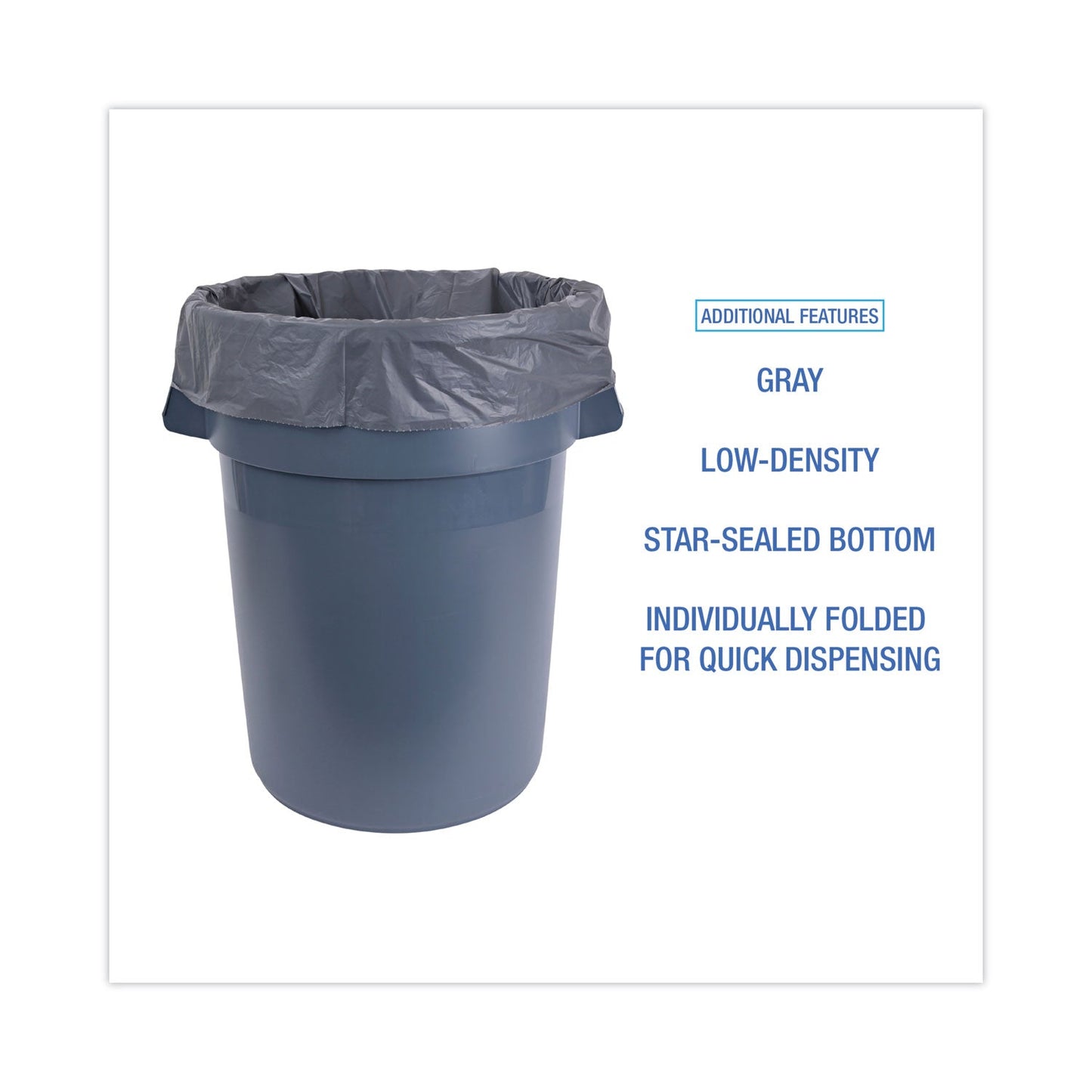 Boardwalk Linear Low Density Industrial Can Liners, 45 gal, 1.1 mil, 40 x 46, Gray, 100/Carton