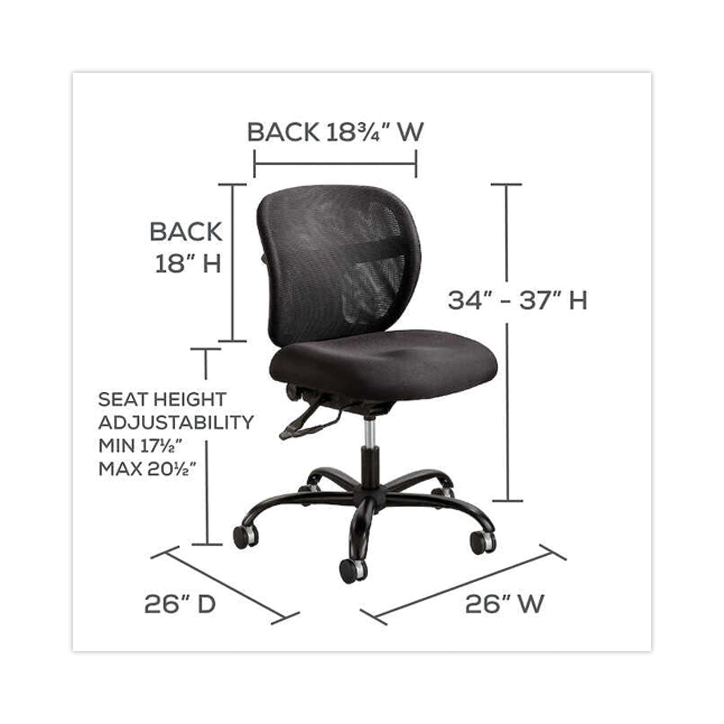 Safco Vue Intensive-Use Mesh Task Chair, Supports Up to 500 lb, 18.5" to 21" Seat Height, Black Vinyl Seat/Back, Black Base