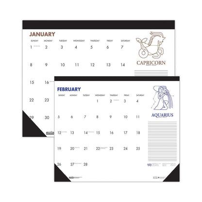 House of Doolittle Recycled Zodiac Desk Pad Calendar, Zodiac Artwork, 17 x 22, White Sheets, Black Binding/Corners, 12-Month (Jan-Dec) 2023