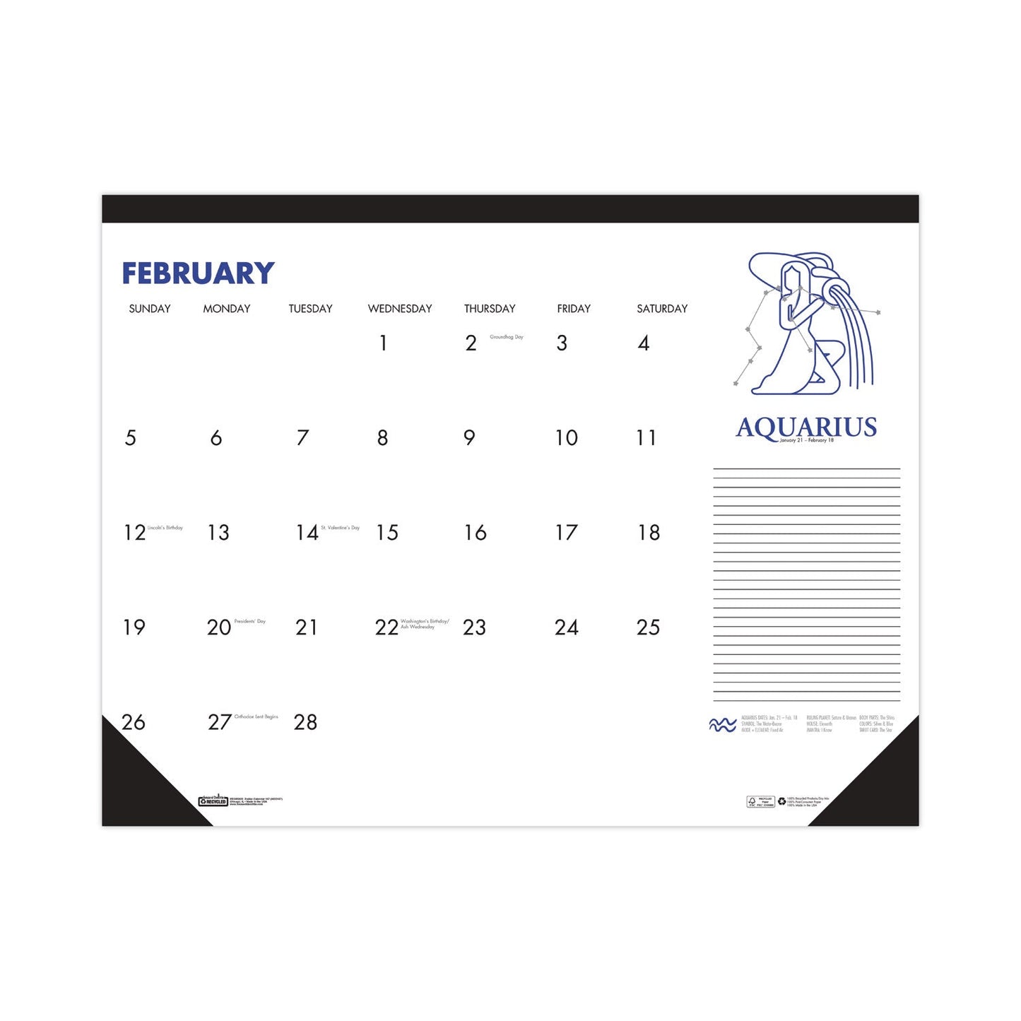 House of Doolittle Recycled Zodiac Desk Pad Calendar, Zodiac Artwork, 17 x 22, White Sheets, Black Binding/Corners, 12-Month (Jan-Dec) 2023
