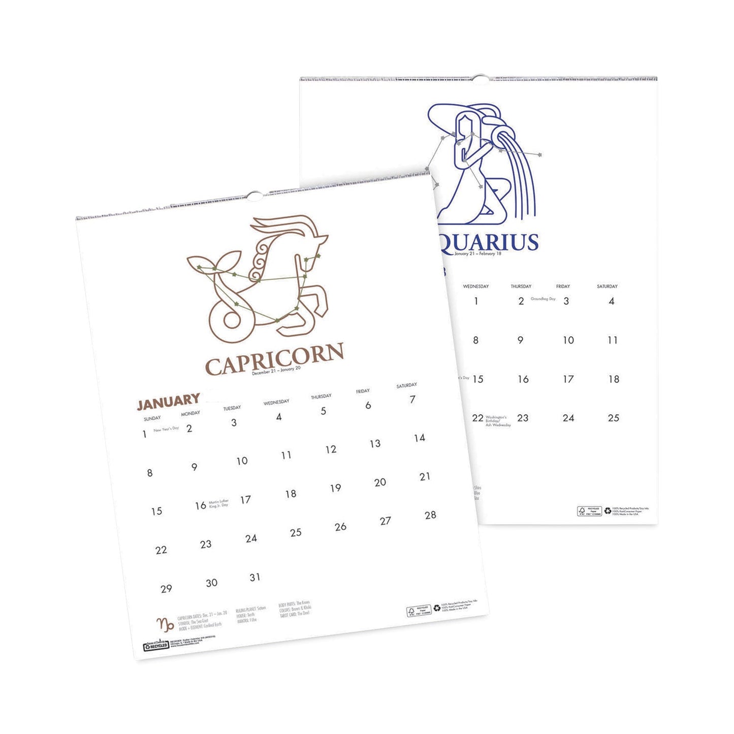 House of Doolittle Recycled Zodiac Wall Calendar, Zodiac Artwork, 14 x 11, 12-Month (Jan to Dec), White/Multicolor Sheets