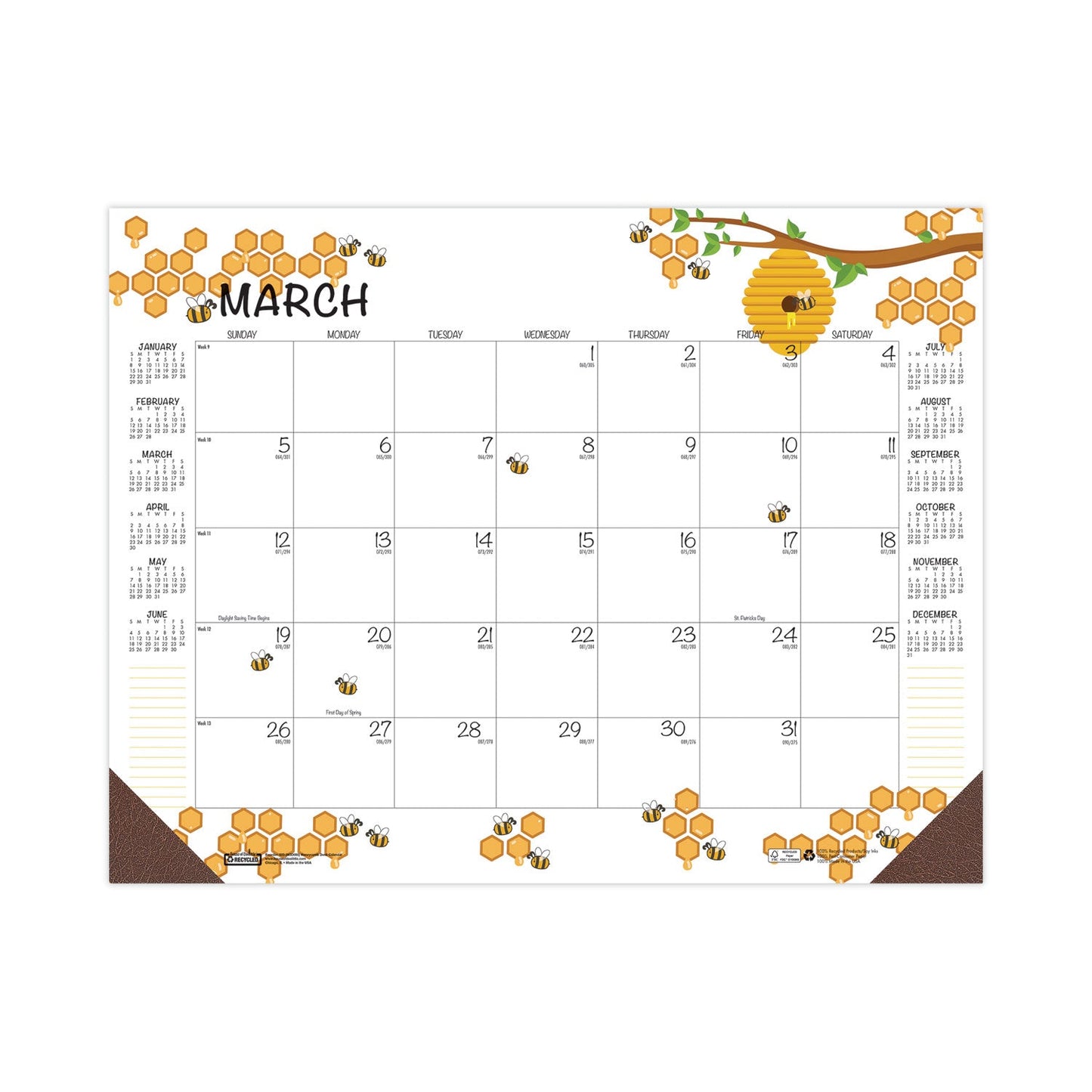House of Doolittle Recycled Honeycomb Desk Pad Calendar, 22 x 17, White/Multicolor Sheets, Brown Corners, 12-Month (Jan to Dec): 2023