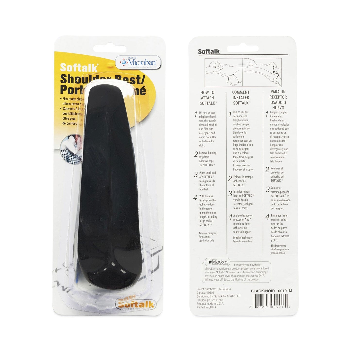 Softalk Standard Telephone Shoulder Rest, 2.63 x 7.5 x 2.25, Black