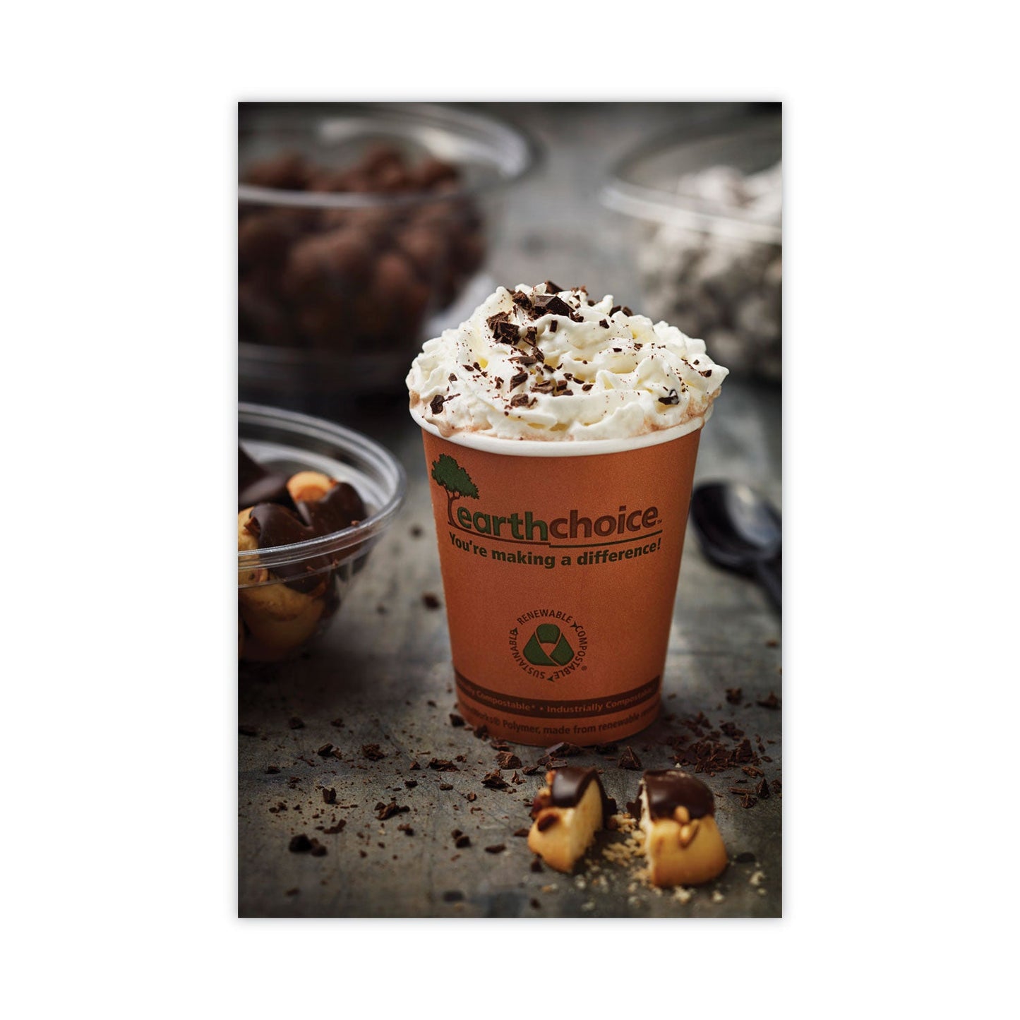 Pactiv Evergreen EarthChoice Compostable Paper Cup,, 8 oz, Orange, 1,000/Carton