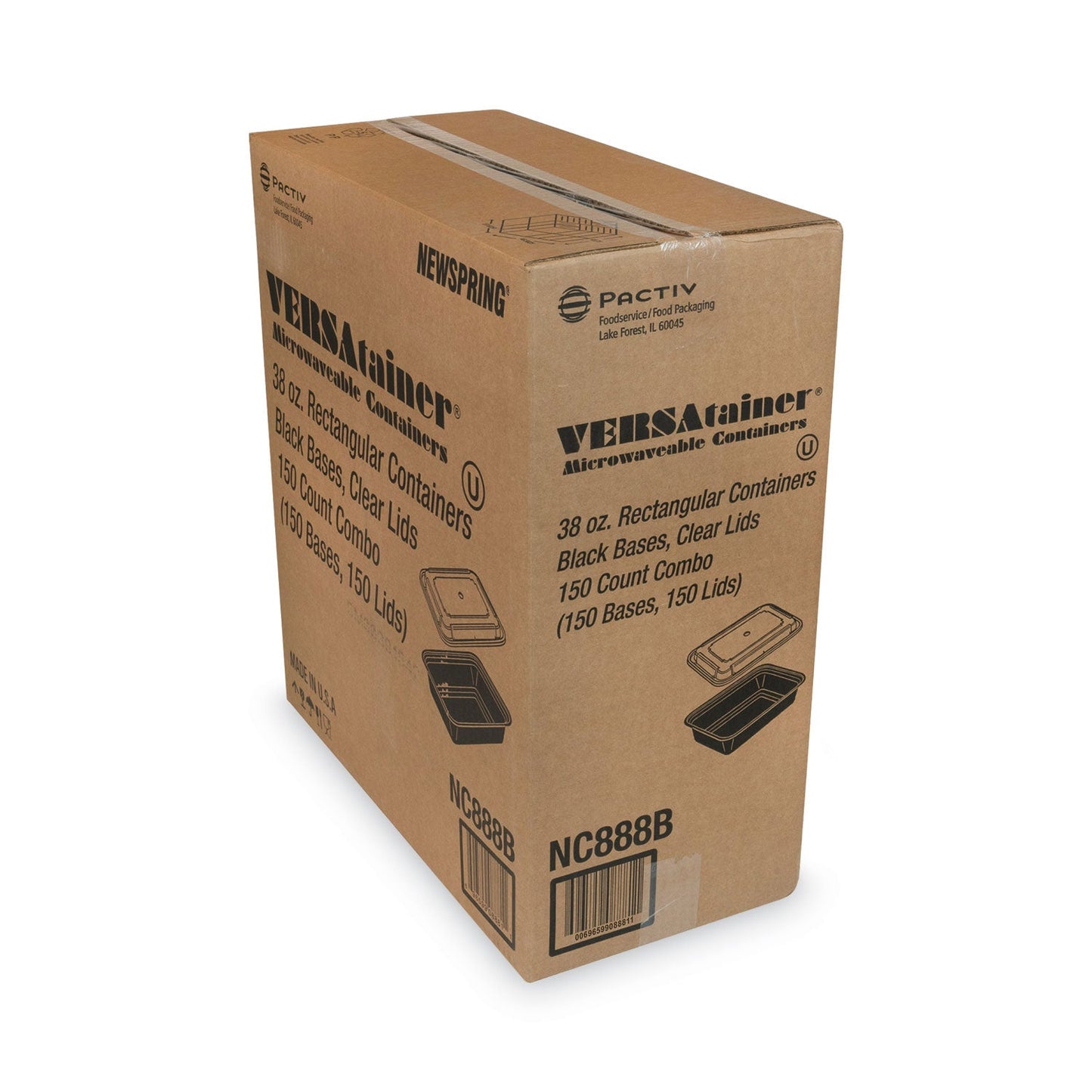 Pactiv Evergreen Newspring VERSAtainer Microwavable Containers, 38 oz, 6 x 8.5 x 2, Black/Clear, Plastic, 150/Carton