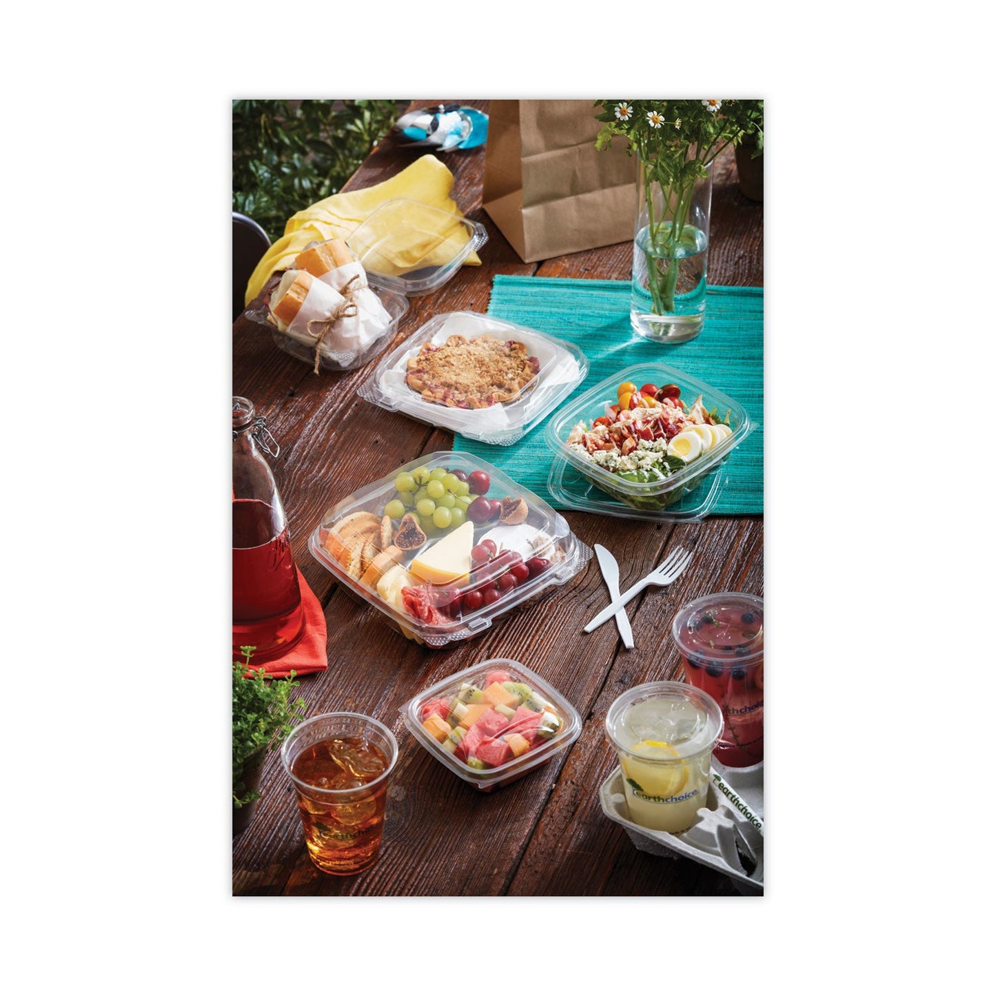 Pactiv Evergreen EarthChoice Recycled PET Hinged Container, 32 oz, 7.31 x 5.88 x 3.25, Clear, Plastic, 280/Carton