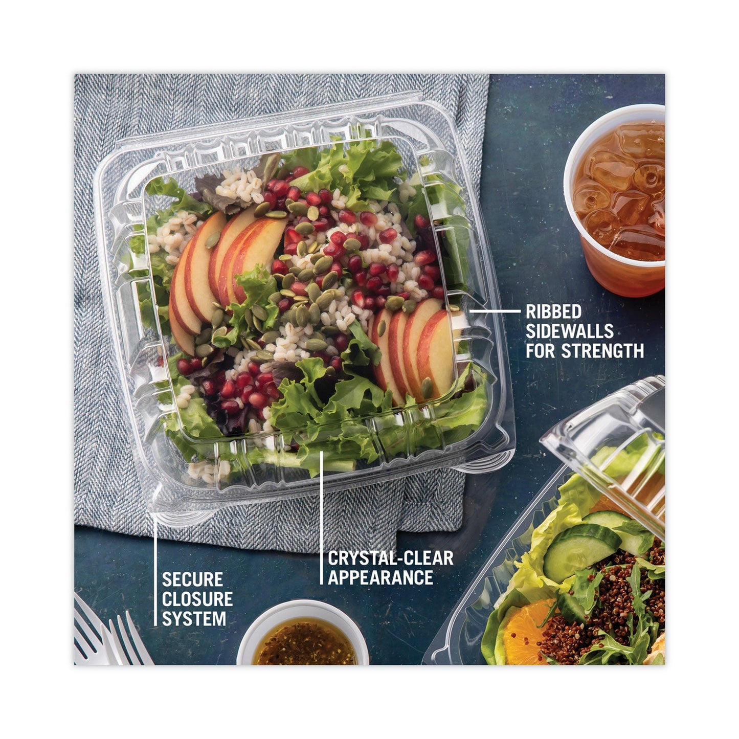 Pactiv Evergreen SENSATION SmartLock Hinged Lid Container, 8.34 x 8.24 x 3.05, Clear, Plastic, 200/Carton