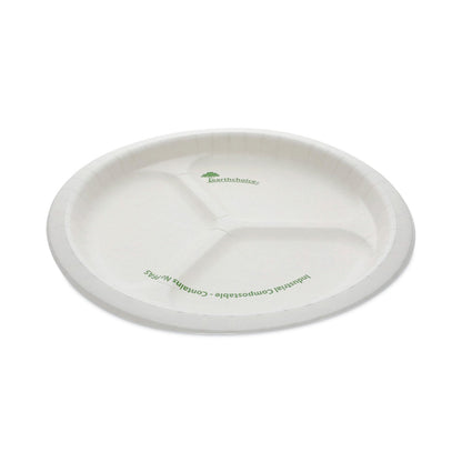 Pactiv Evergreen EarthChoice Pressware Compostable Dinnerware, 3-Compartment Plate, 10" dia, White, 250/Carton