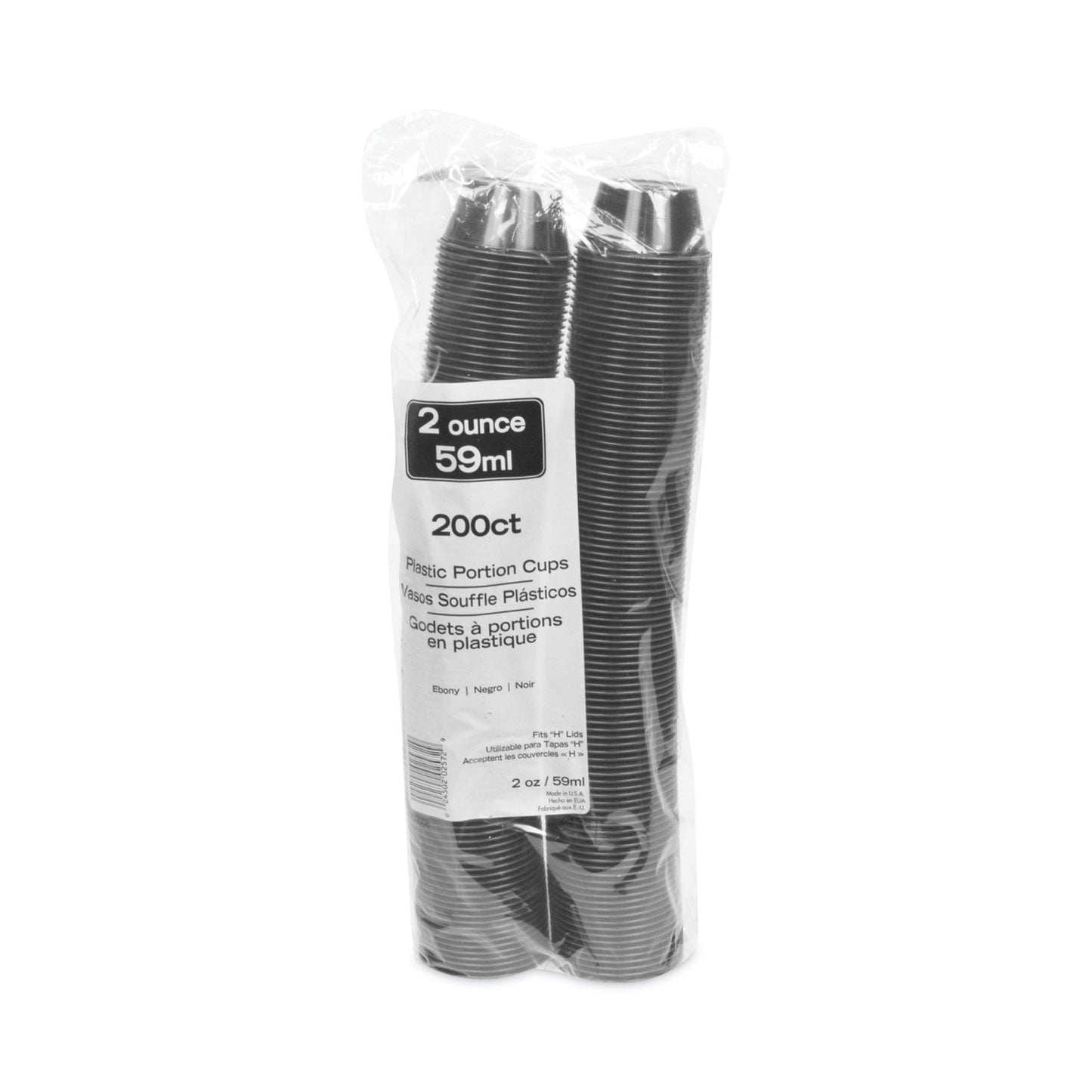 Pactiv Evergreen Plastic Portion Cup, 2 oz, Black, 200/Bag, 12 Bags/Carton
