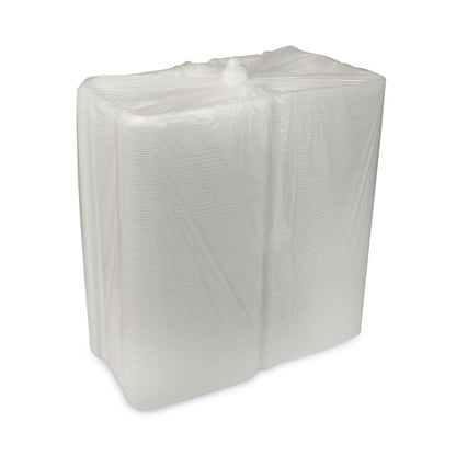 Pactiv Evergreen Vented Foam Hinged Lid Container, Dual Tab Lock, 3-Compartment, 9.13 x 9 x 3.25, White, 150/Carton
