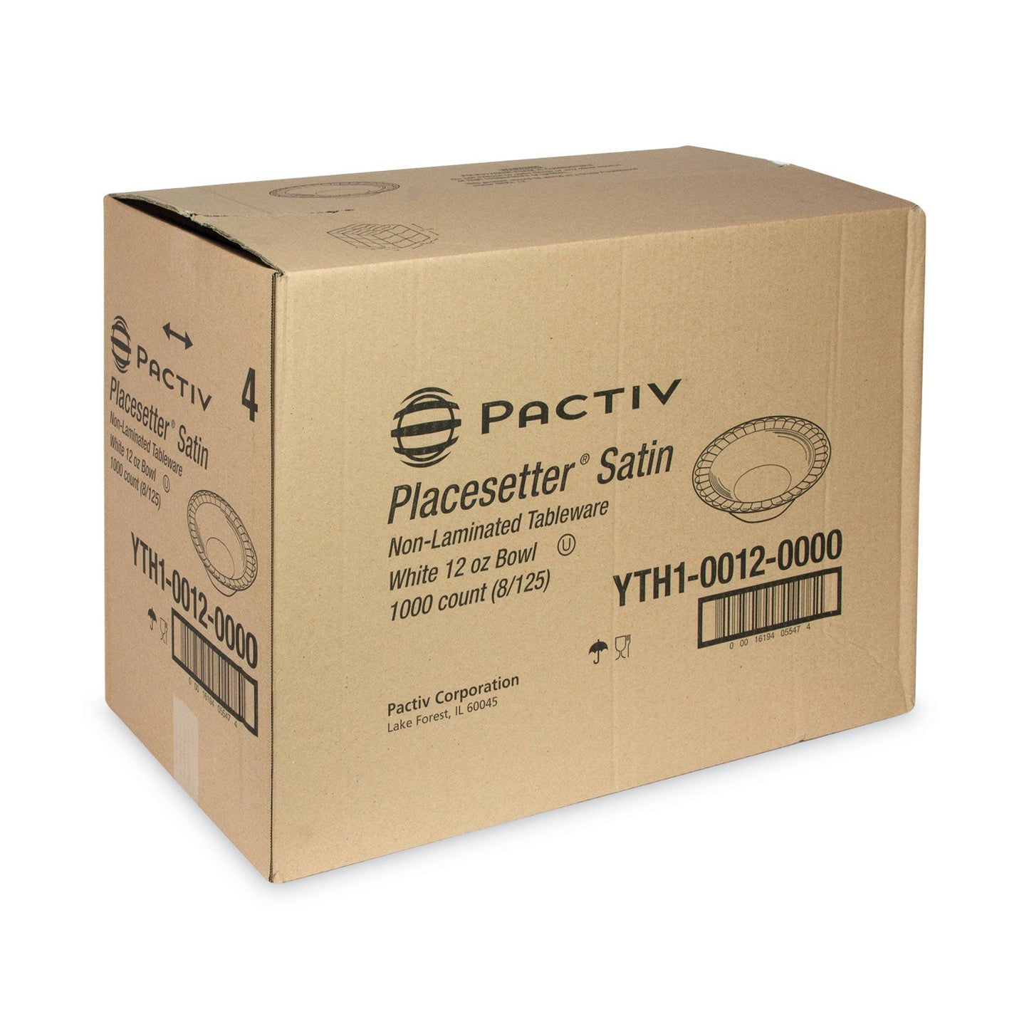 Pactiv Evergreen Placesetter Satin Non-Laminated Foam Dinnerware, Bowl, 12 oz, 6" dia, White, 1,000/Carton