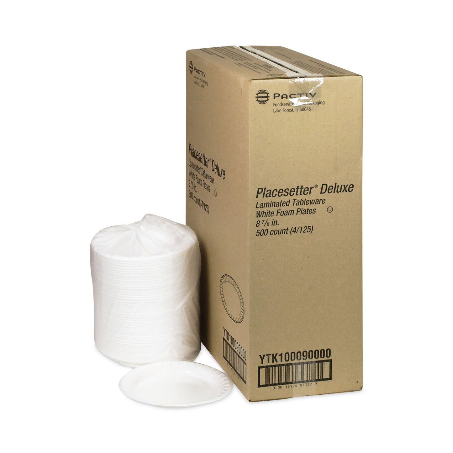 Pactiv Evergreen Placesetter Deluxe Laminated Foam Dinnerware, Plate, 8.88" dia, White, 500/Carton